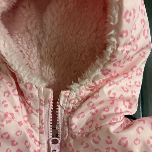 Girls 3T Pink Leopard Print Hooded Jacket - Picture 3 of 9